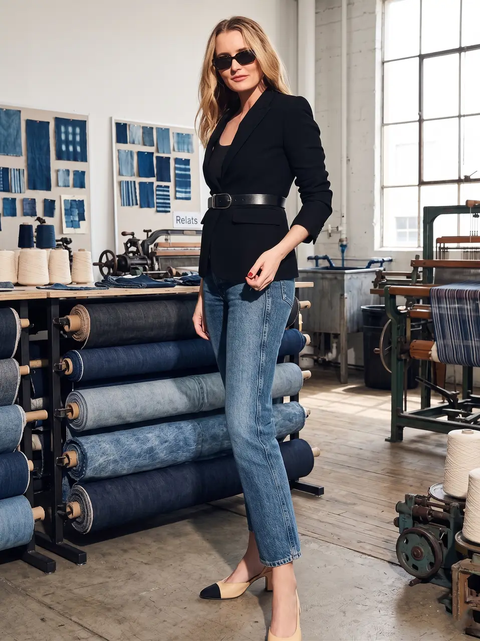 Denim in application — black blazer look