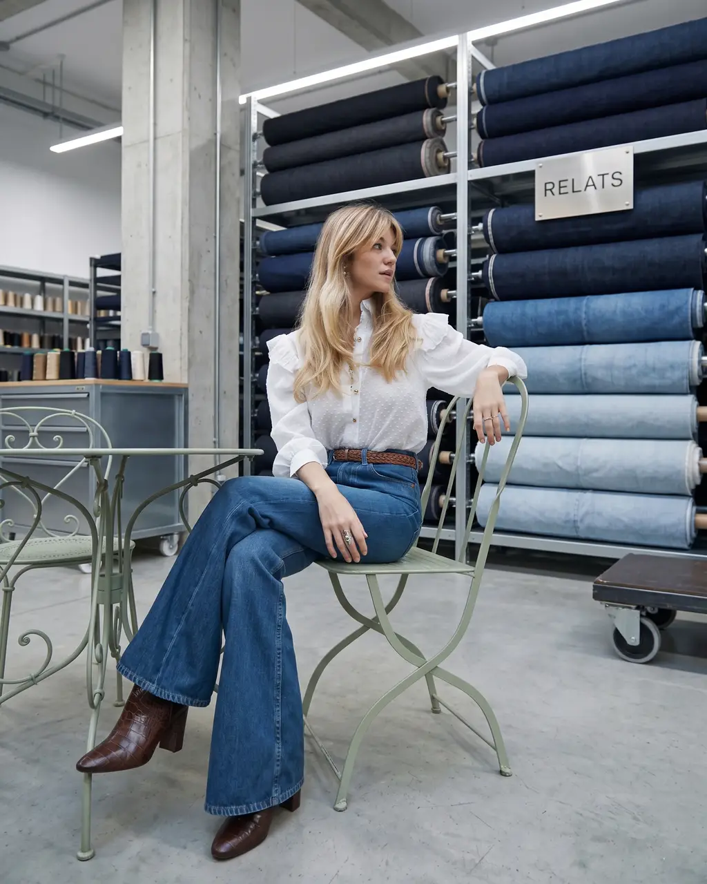 Denim in application — seated atelier look
