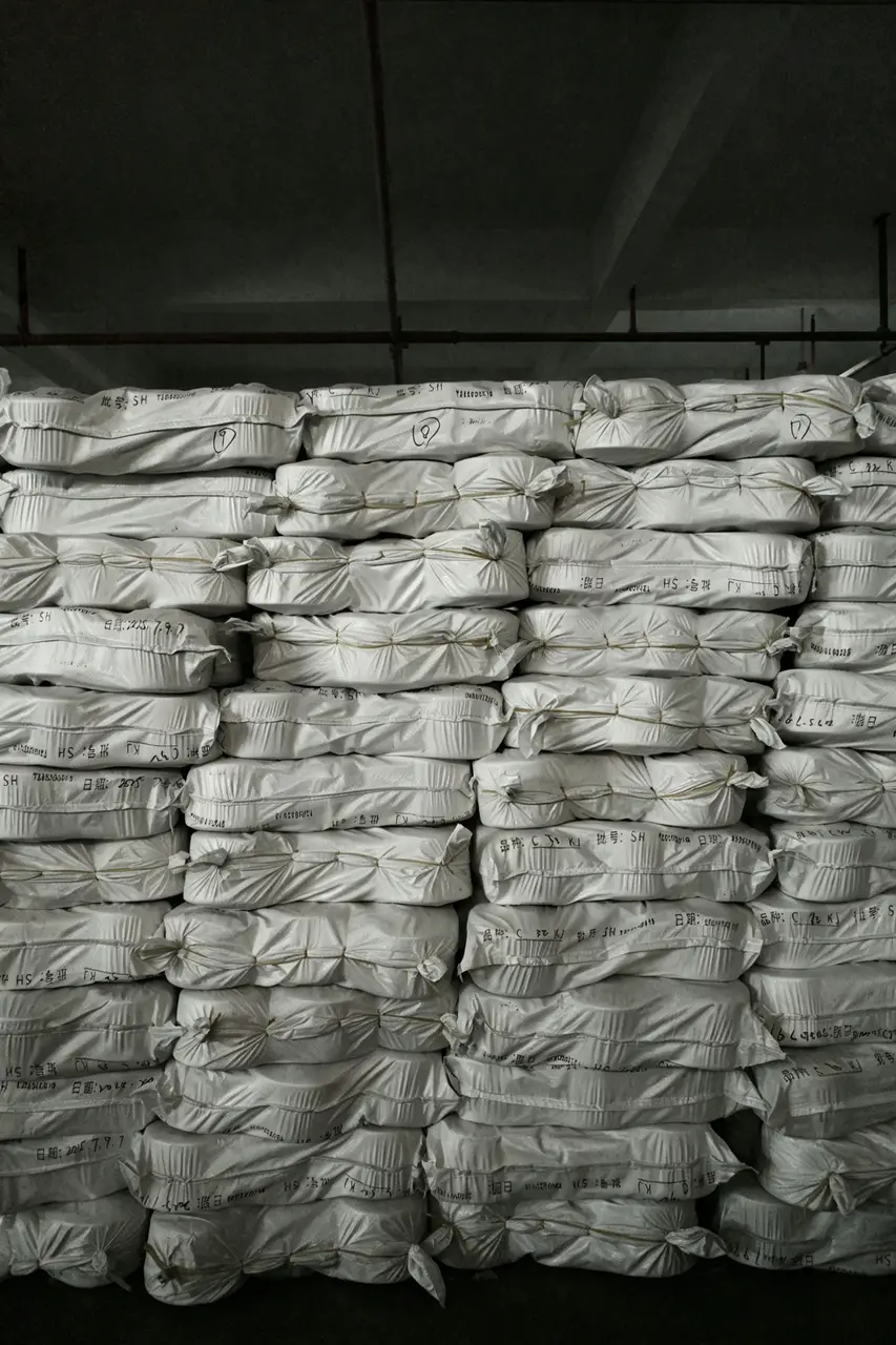Cotton yarn bales in the warehouse